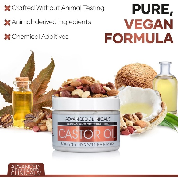 Advanced Clinicals Castor Oil SOFTEN + HYDRATE HAIR MASK pure vegan formula - Picture 2 of 2